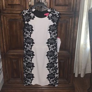 Betsy Johnson white with black lace dress.